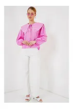 Kadın Pembe Bebe Yaka Düğmeli Şık Günlük Gömlek HZL26S-BD1203141