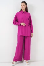 Kadın Bağcıklı Tunik Pantolon İkili Takım 6752 - Fuşya
