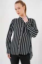 Chemise rayée à manches longues pour femme 20283 - Noire