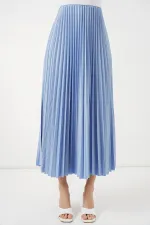 Jupe plissée aspect cuir 8009 - Bleue