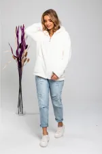 Kadın Ekru Welsoft esnek kumaş Peluş Yumoş Önü Fermuarlı Kapüşonlu Ceket HZL23W-DSB110081