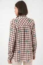 Chemise oversize à motifs pour femme en viscose 20371 - Marron