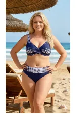 Ensemble bikini doublé grande taille à pois bleu marine et blancs pour femme HZL26S-LC21202-6