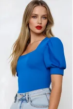 Women's Cobalt Blue Square Collar Knitted Blouse HZL22W-BD104091