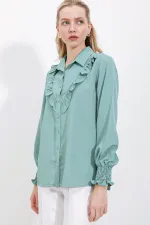 20223 Ruffled Long-Sleeve Shirt - Light Green