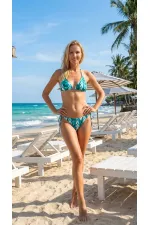 Ensemble bikini triangle vert à motif ethnique pour femme, col halter, HZL25S-LC5005