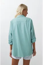 Chemise longue basique oversize vert aqua pour femme HZL22W-BD139001