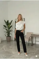 Women's White One-Shoulder Asymmetrical Satin Blouse HZL26W-FRY121171