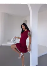 Kadın Bordo Vatkalı İthal Dooble Kumaş Kolsuz Mini Elbise HZL25S-FRY12274