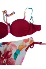 Ensemble bikini doublé orné de pierres rouges pour femme HZL25S-LC207