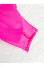 Kadın Neon Pembe İp Detaylı Astarlı V Kesim Üçgen Bikini Takım HZL24S-LC2234