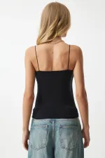 Kadın Siyah İp Askılı Örme Body Bluz HZL24S-ZK11001