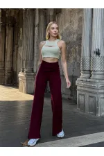 Kadın Bordo Yüksel Bel Kemer Detaylı İspanyol Paça Pantolon HZL25W-ZK11481
