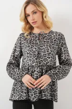 Kadın Desenli Uzun Kol Bluz 970 - Antrasit