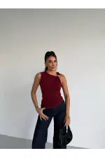 Kadın Bordo Gold Tokalı Omuz Detaylı Sandy Bluz HZL26W-FRY123761