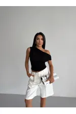 Kadın Siyah Yandan Drapeli Kayık Yaka Sandy Bluz HZL25S-FRY123201