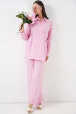 Kadın Bağcıklı Tunik Pantolon İkili Takım 6752 - Pudra