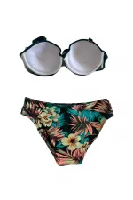 Ensemble bikini doublé et brodé de pierres vert émeraude pour femme HZL25S-LC4005