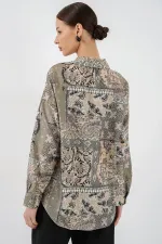 Chemise Oversize En Satin À Motifs Pour Femme 20365 - Çağla