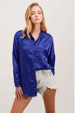 Chemise fluide oversize bleu vif satinée pour femme HZL23S-BD139851
