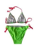 Girl Green Peacock Patterned 6-14 Years Triangle Bikini Set HZL24S-LC9017