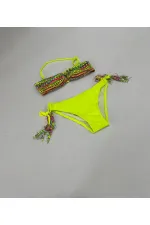 Ensemble bikini triangle jaune à doublure multicolore pour fille, 4-12 ans, HZL24S-LC1904