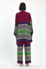 Kadın Mürdüm Çizgili Atlet Kimono Ve Pantolon Dokuma Viscon Alt Üst Takım HZL25S-VM110421