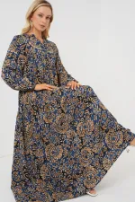 Robe hijab à motifs authentiques 2423 - Bleu marine 11