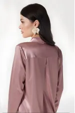 Kadın Gül Kurusu Hafif Dökümlü Saten Yüzeyli Gömlek HZL22W-BD139641