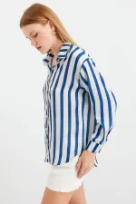 Chemise en satin légèrement drapée 3964 - Bleu marine foncé