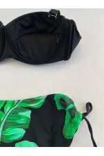Ensemble bikini femme à boucle noire et motif vert détaillé HZL25S-LC3352