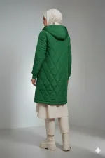 Manteau hijab long matelassé vert émeraude pour femme HZL25W-BD151381