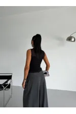 Kadın Siyah Kolsuz Likralı Tül Detay Sandy Bluz HZL26W-FRY123721