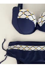 Kadın Lacivert Beyaz Etnik Desenli Bikini Takım HZL25S-LC2220