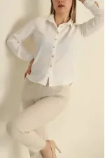 Kadın Beyaz Örme Bürümcük Gömlek HZL25S-BD1201601