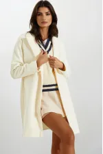 Kadın Ekru Tek Düğmeli Çift Cepli Astarlı Şık Kaşe Kaban HZL23W-BD190851
