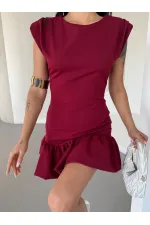 Kadın Bordo Vatkalı İthal Dooble Kumaş Kolsuz Mini Elbise HZL25S-FRY12274