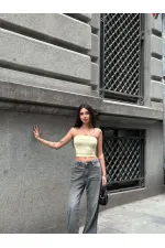 Kadın Sarı Katlamalı Straplez Bluz HZL24S-ZK11301