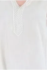 Women's Cream V-Neck Embroidered Standard Size Summer Linen Dress HZL26S-VL14211