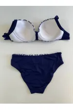 Ensemble bikini femme bleu marine et blanc à motifs ethniques HZL25S-LC213
