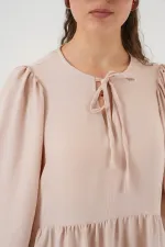 Robe longue hijab à manches ballon pour femme 2464 - Beige