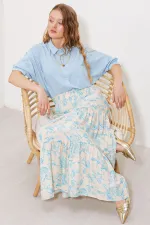 Jupe longue en viscose bleu crème à motifs pour femme, modèle 1898