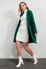 Kadın Zümrüt Yeşili Tek Düğmeli Çift Cepli Astarlı Şık Kaşe Kaban HZL23W-BD190851