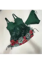 Robe tankini vert émeraude à motifs floraux pour femme, modèle HZL24S-LC4009