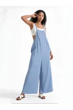 Kadın Buz Mavi Ayarlanabilir Askılı Cepli Bol Paça Bahçıvan Tulum HZL22S-BD170191