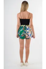 Kadın Yeşil Pembe Beli Lastikli Ve Bağlamalı Cepli Şort HZL24S-YY226