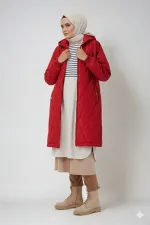 Women's Burgundy Long Quilted Lined Puffer Coat HZL25W-BD151381