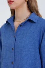 Ensemble haut et bas oversize en lin indigo pour femme 6622