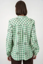 Women's Patterned Oversize Viscose Shirt 20371 - Green