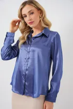 3964 Lightly Draped Satin Shirt - Dark Navy